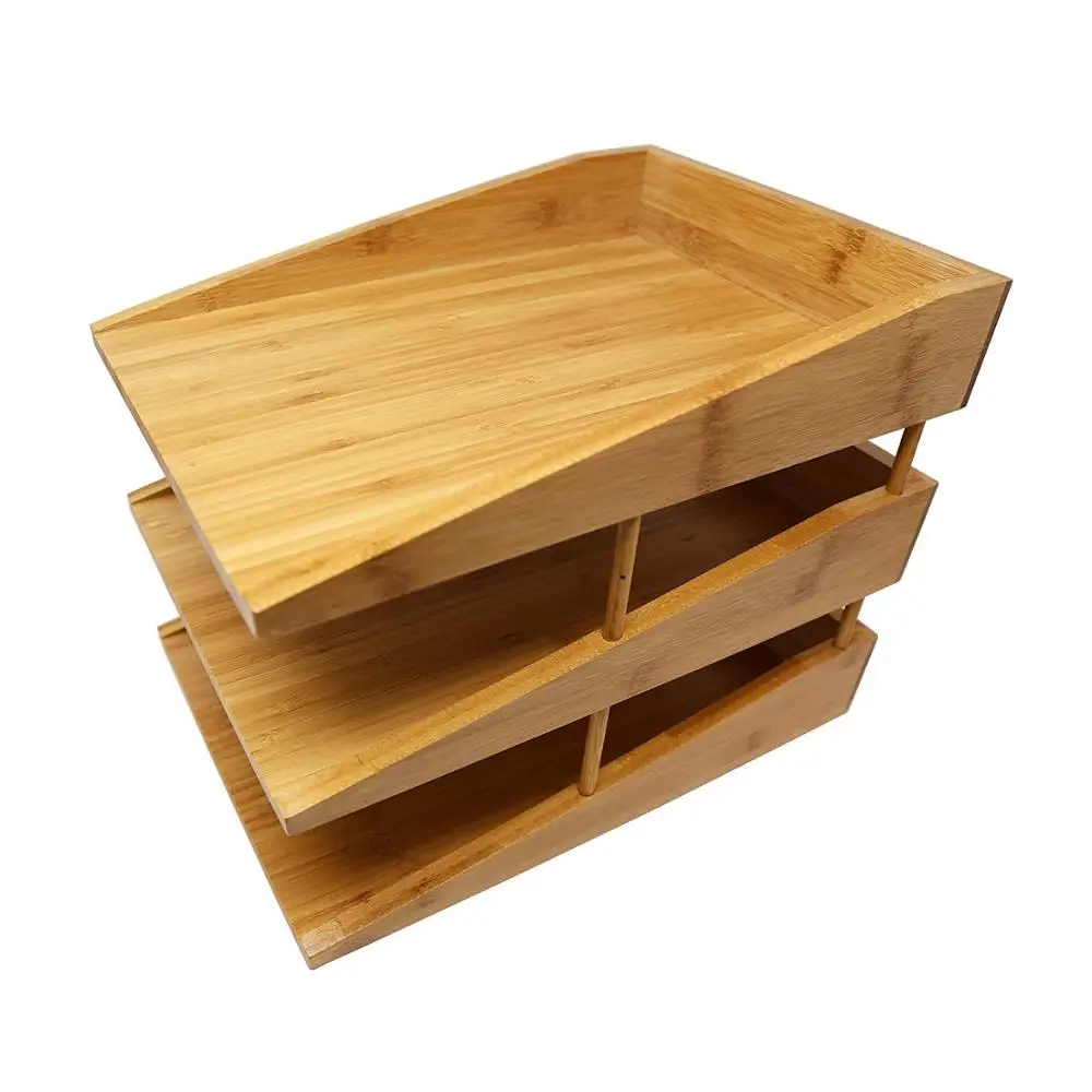 3 Tier Eco-friendly 100% bamboo file holder desk organizer for school office home