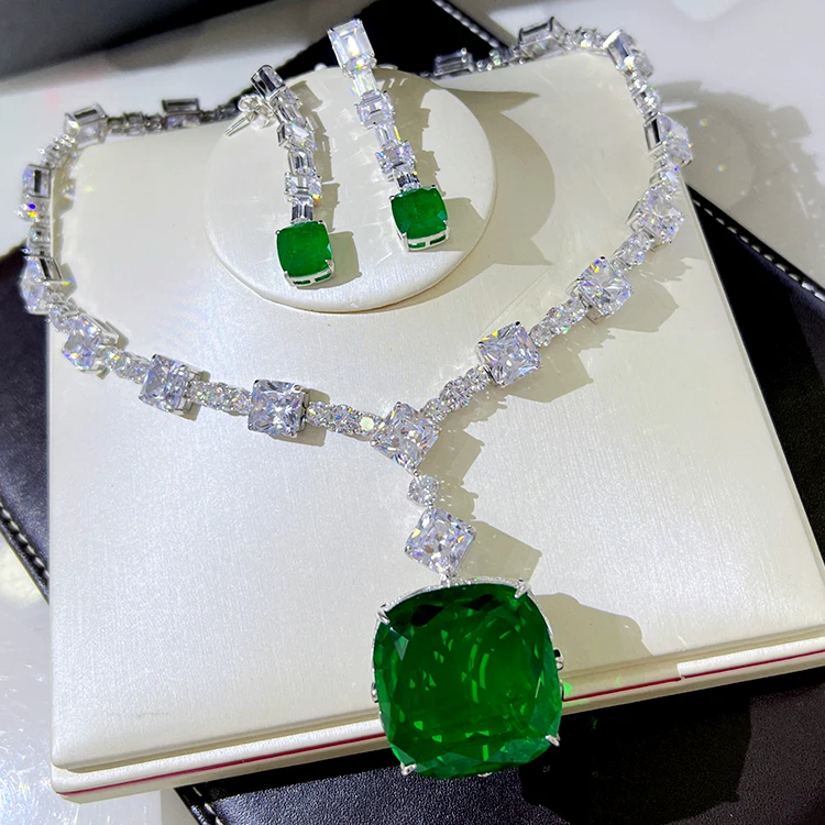 Luxury Simulated Diamond Super Big Gemstone Necklace 925 Sterling Silver Party Necklace Yellow Square Zircon Pendant Necklace