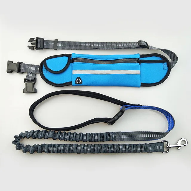 Elastic Adjustable Dual Bungee Dog Leashes Padded Waist Waterproof Bag Hands Free Dog Leash For Running