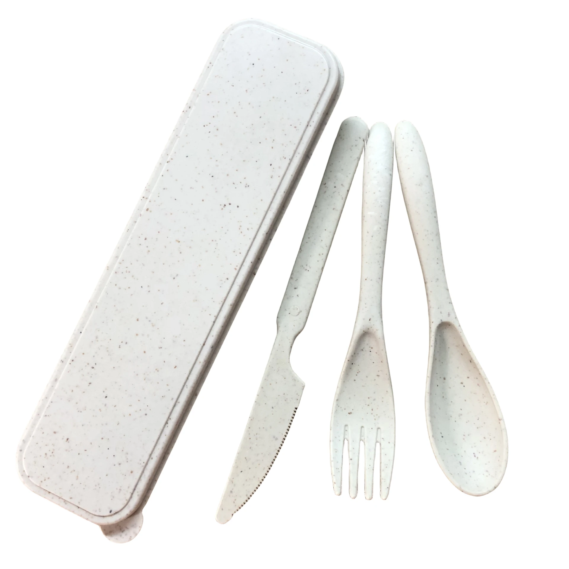 Оптовая продажа многоразовая Пшеничная солома переносные вилочные ложки для ножей посуда экологически чистые столовые приборы набор дорожных принадлежностей с футляром