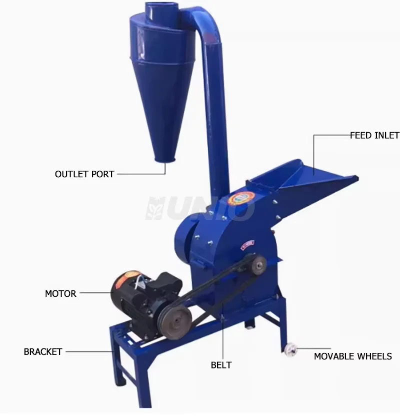 Grain grinding mill machine for maize cereal meal cassava hammer crush feed corn powder stalk shredding diesel