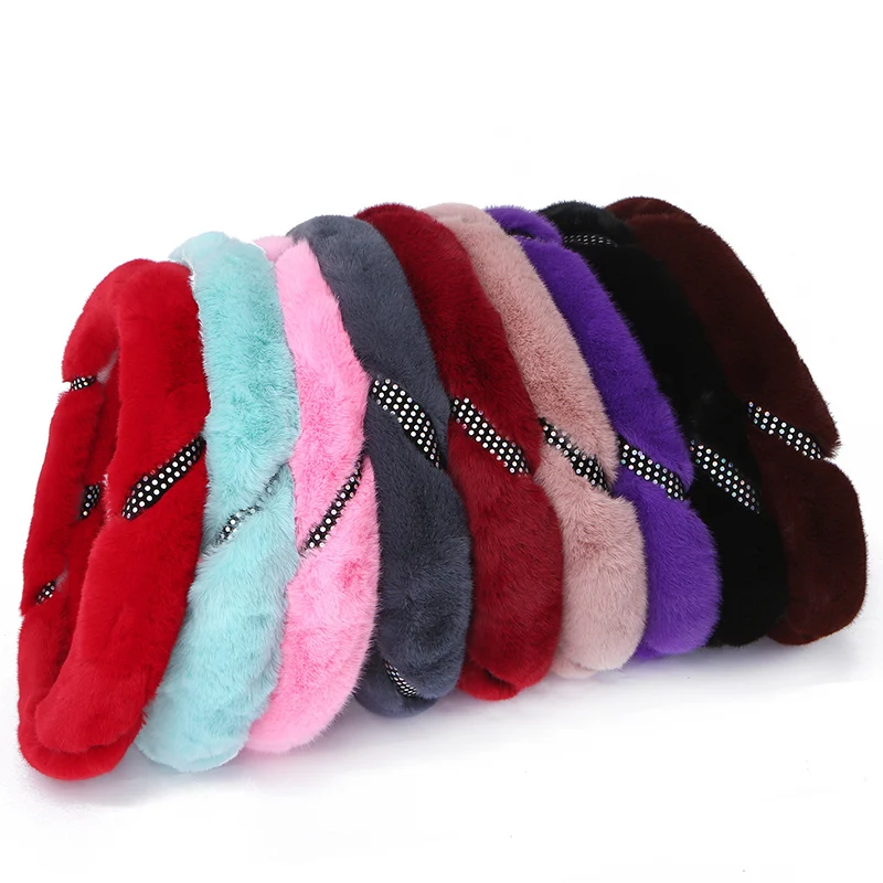 Winter Warm Plush Bling Car Steering Wheel Cover with Rubber Ring for Girls Women
