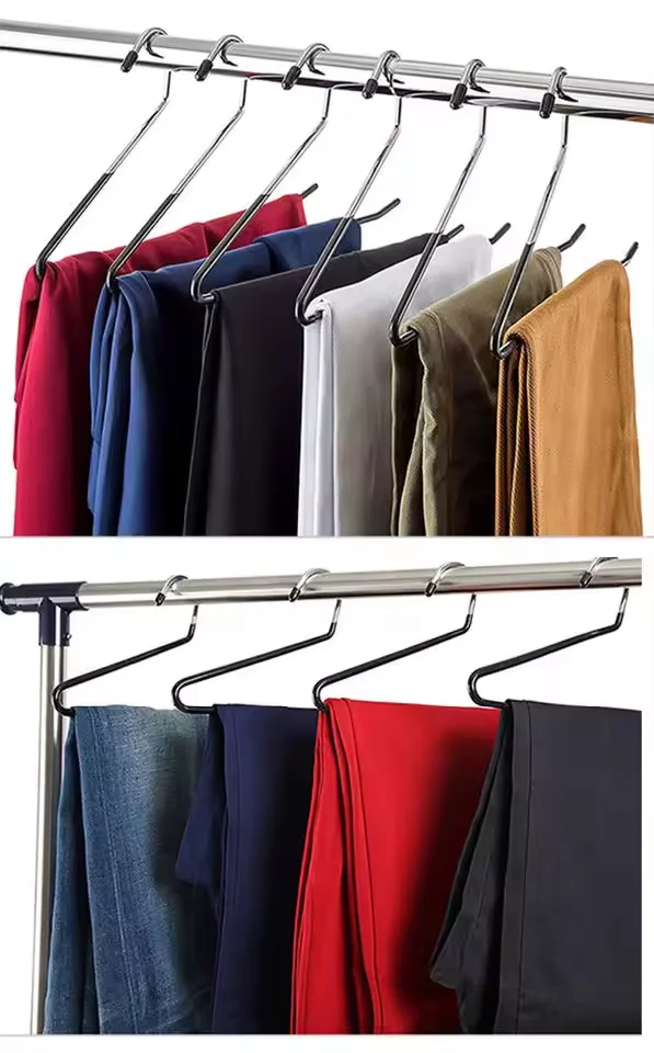 Wardrobe organizer hanger open ended metal magic pants hangers space saving with pvc coated