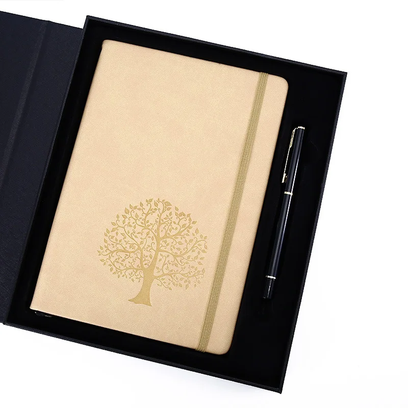 Custom Embossed Logo 6 Ring Binder Diary Agenda A5 PU Leather Tree Texture For Notebook Gift