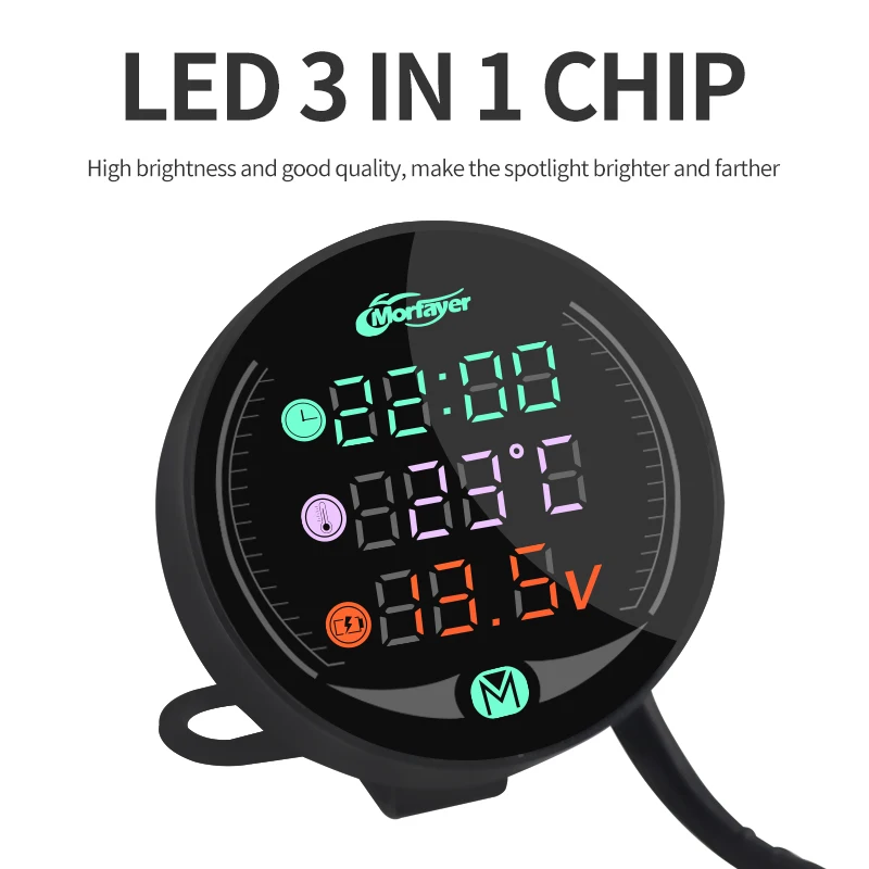 Waterproof LED Night Vision Motorcycle Meter Display Time Temperature Voltage