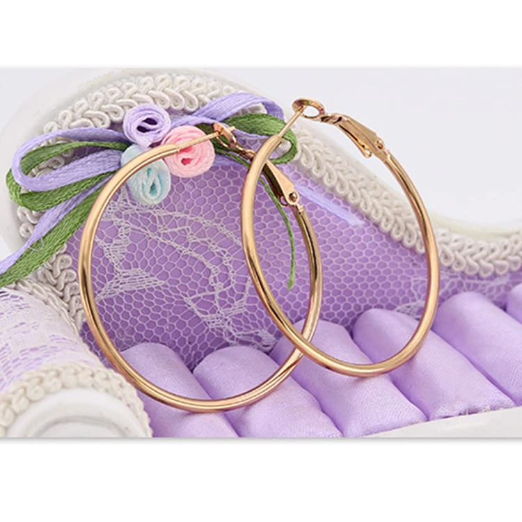 30-60mm Rose Gold Silver Black Non Pierced Dangling Spring Large Twisted Clip On Hoop Earrings