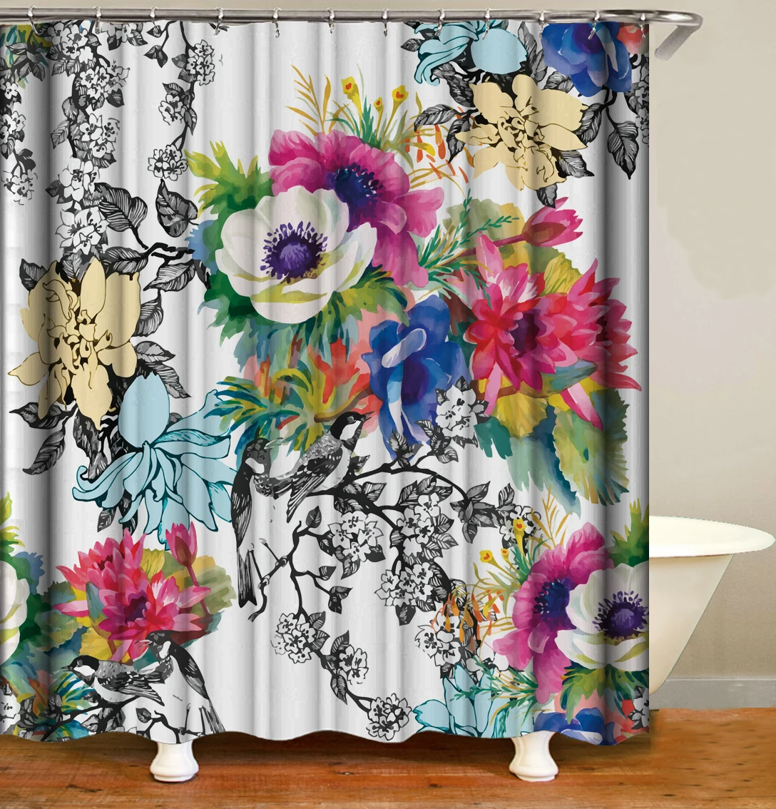 i@home home goods purple lavender designer prints flower washable bathroom shower curtains polyester
