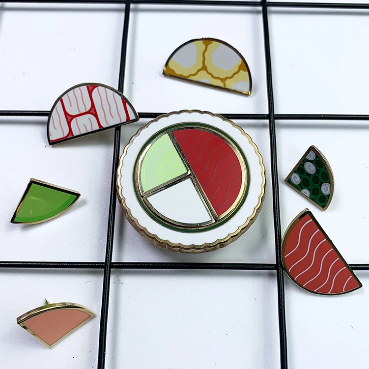 Custom Pin Badge One Set Removable For Reassembly Pizza Hard Enamel Pin With Screen Printing