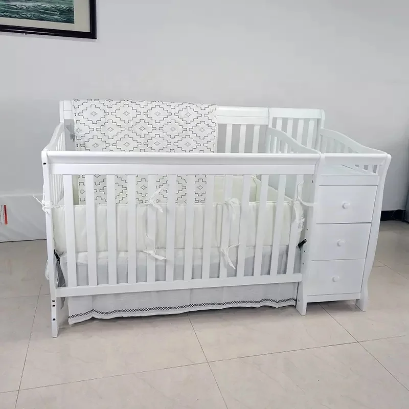 New Born Wooden Baby Bed Crib Babies Sleeping Furniture Cot Set Cunas Para Bebe Cradle bedding set For babies