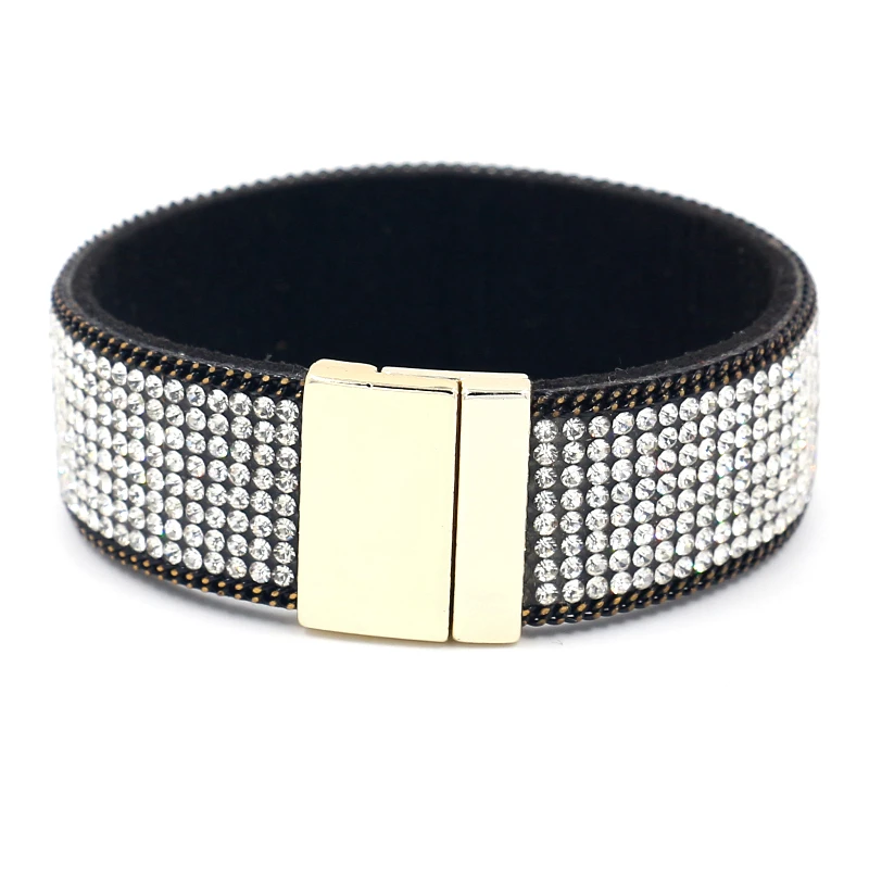 Wholesale Customization 2cm Width Korean Flannel Hot Diamond Bracelets Women Magnetic Slap Rhinestone Wrap bracelets