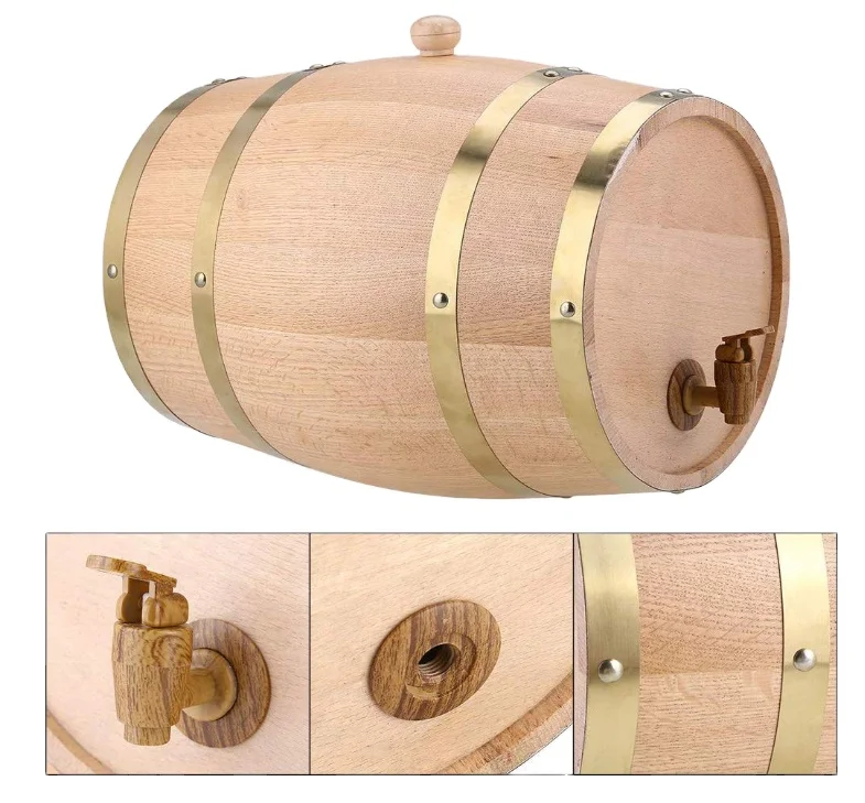 5L Pine Aged Barrel Wine and Whiskey Dispenser CNLF Ice Bucket and Beverage Tubs