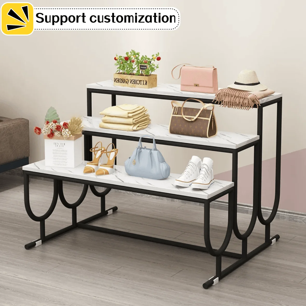 Boutique Shop Commercial Chrome Garment Shelf Metal Clothing Stand Gold Clothes Display Rack For Clothing Store.