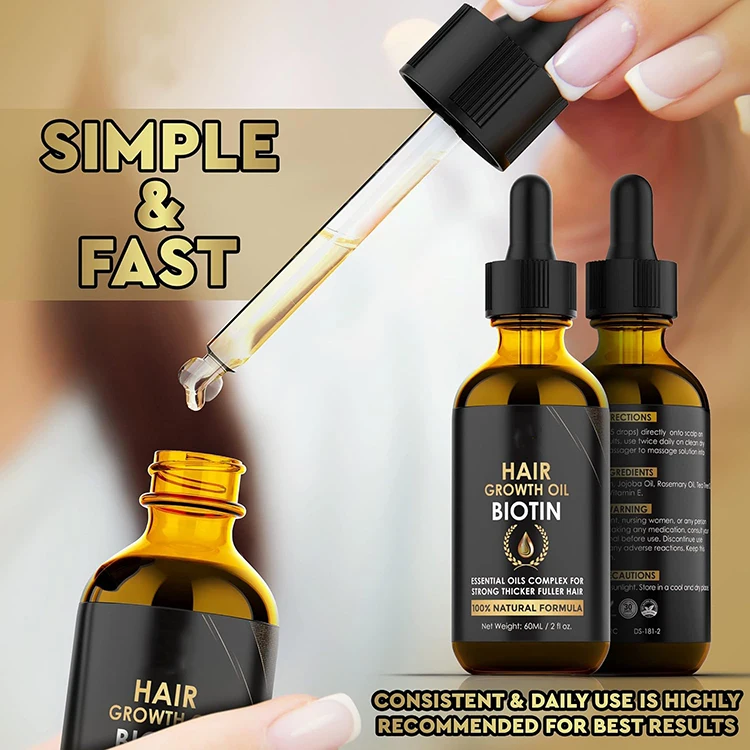 100% Pure Nature Organic Hair Essential Biotin Oils Serum Private Label Fast Effective Hair Growth Oil With Massage Roller Set