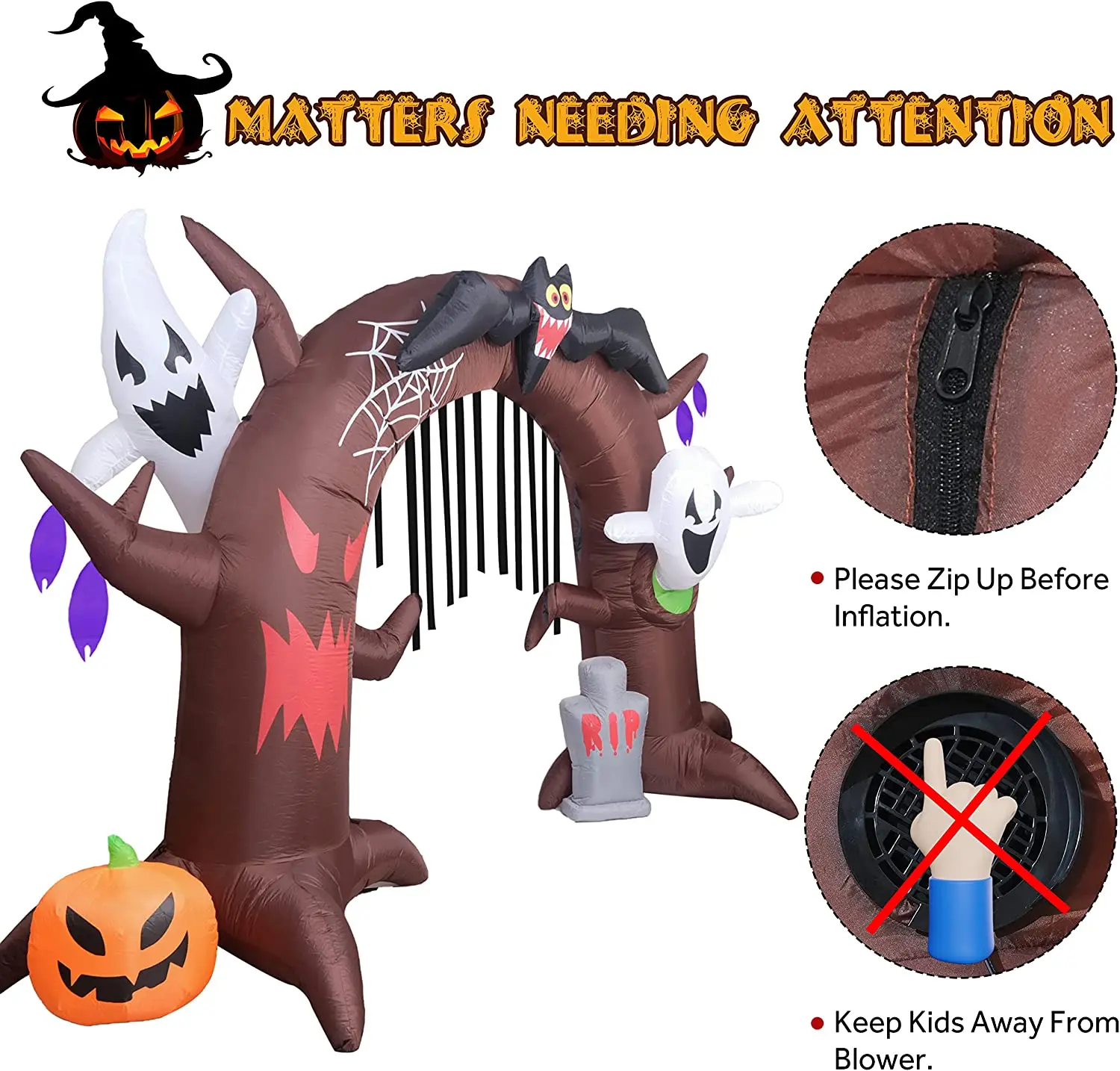 15FT LED Lights Large Archway Arch with Haunted Ghosts Pumpkin Tombstones Halloween Inflatable For Garden Yard Decoration