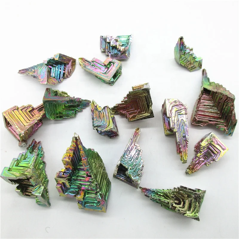 Natural Colorful Rainbow Bismuth Metal Ore Bismuth Crystal Ingots Bismuth Stand Rough Raw Quartz Crystal Mineral Specimens