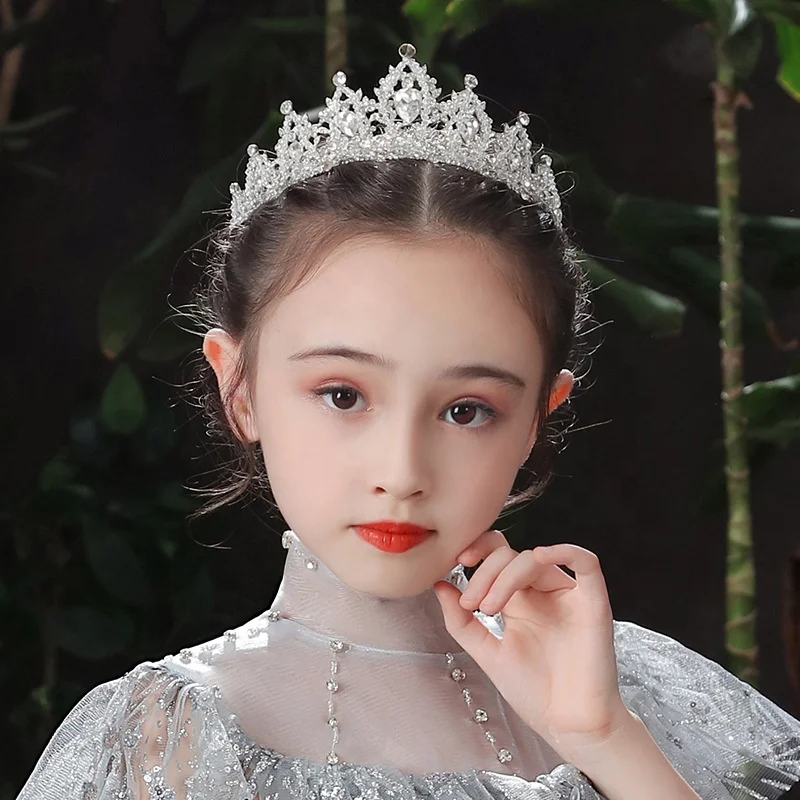 Girls Wedding Rhinestone Tiaras Adjustable Silver Alloy Crystal Tiaras Headpiece Birthday Kids Elsa Princess Crown Tiara