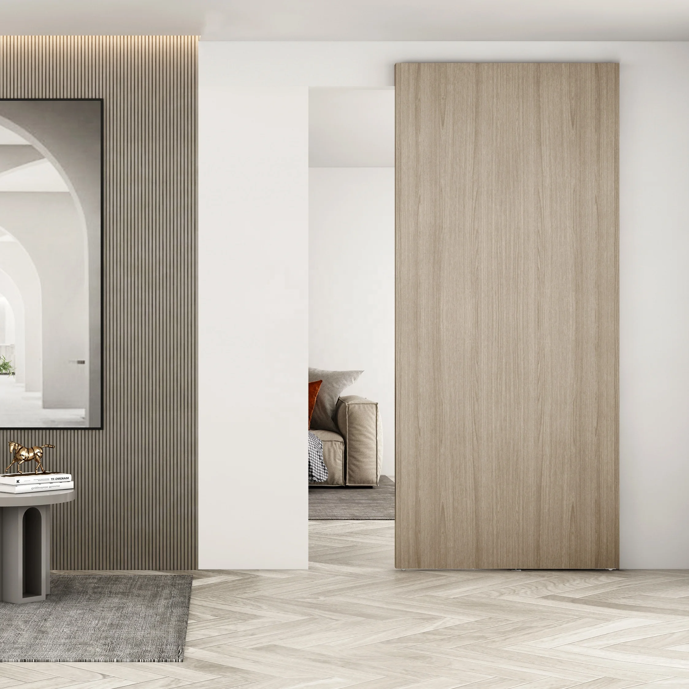 Modern style Wood sliding hidden doors  magic door hardware ghost door sliding system hardware kit