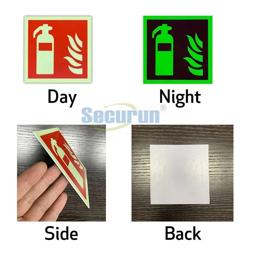 Custom PVC Fire Extinguish Sign Fire Extinguisher Sticker Glow in the Dark