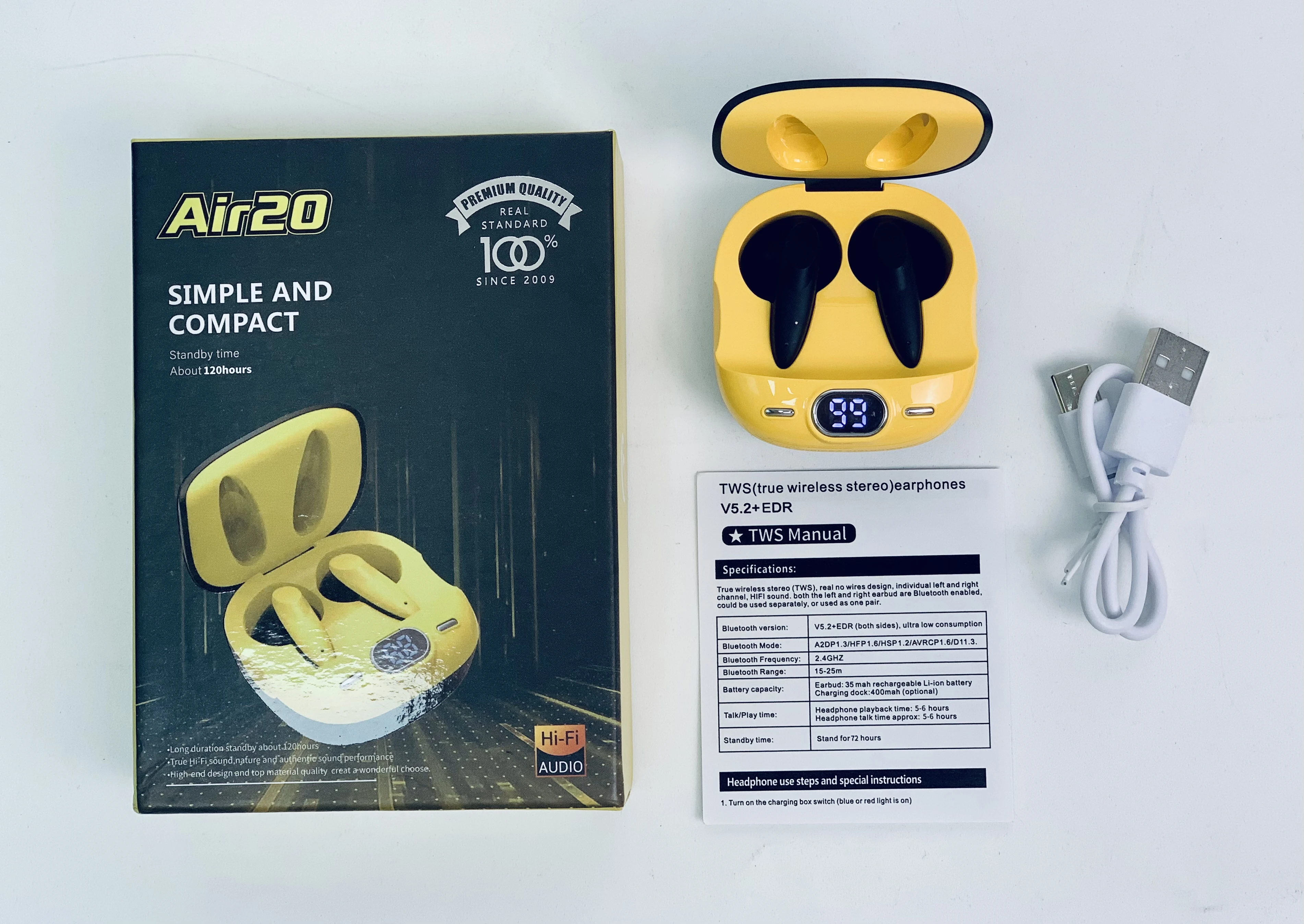 new arrival tws earphone AIR20 with battery display wireless bluetooth earbuds