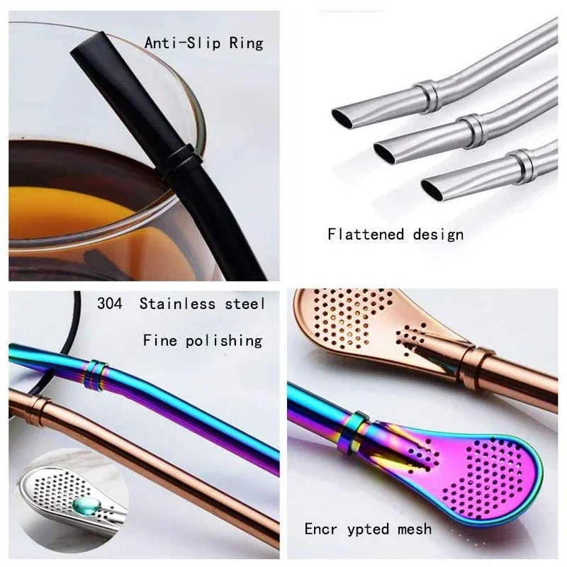 2in1 Stainless Steel Drinking Straw Spoon Tea Filter Yerba Mate Tea Straws Bombilla Gourd Reusable Tea Tools Bar Accessories