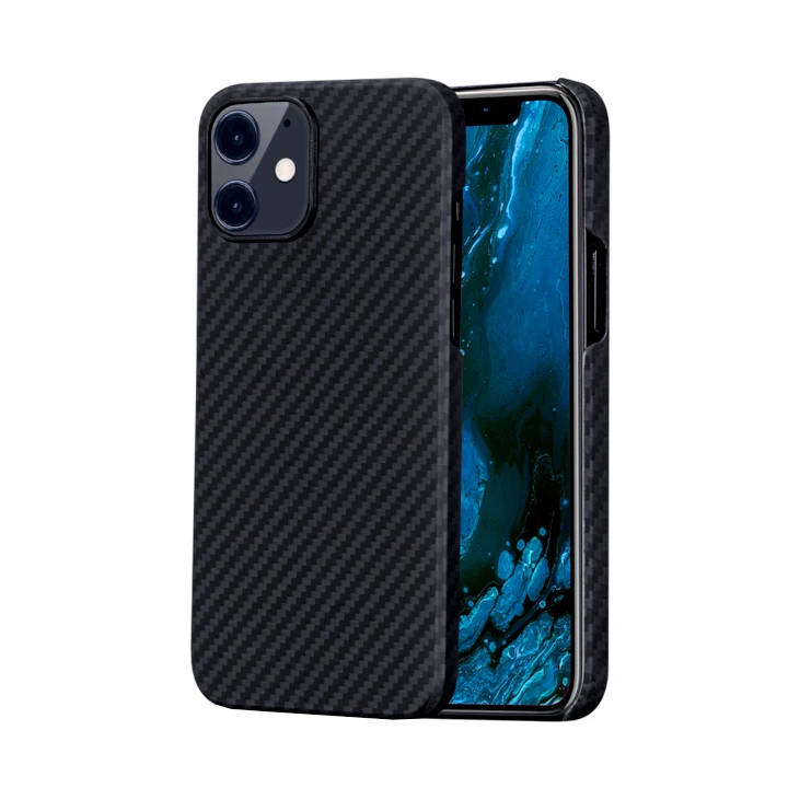 Carbon Aramid Fiber Phone Case Cover Shell Black/Grey twill color with metal inside for iPhone 12