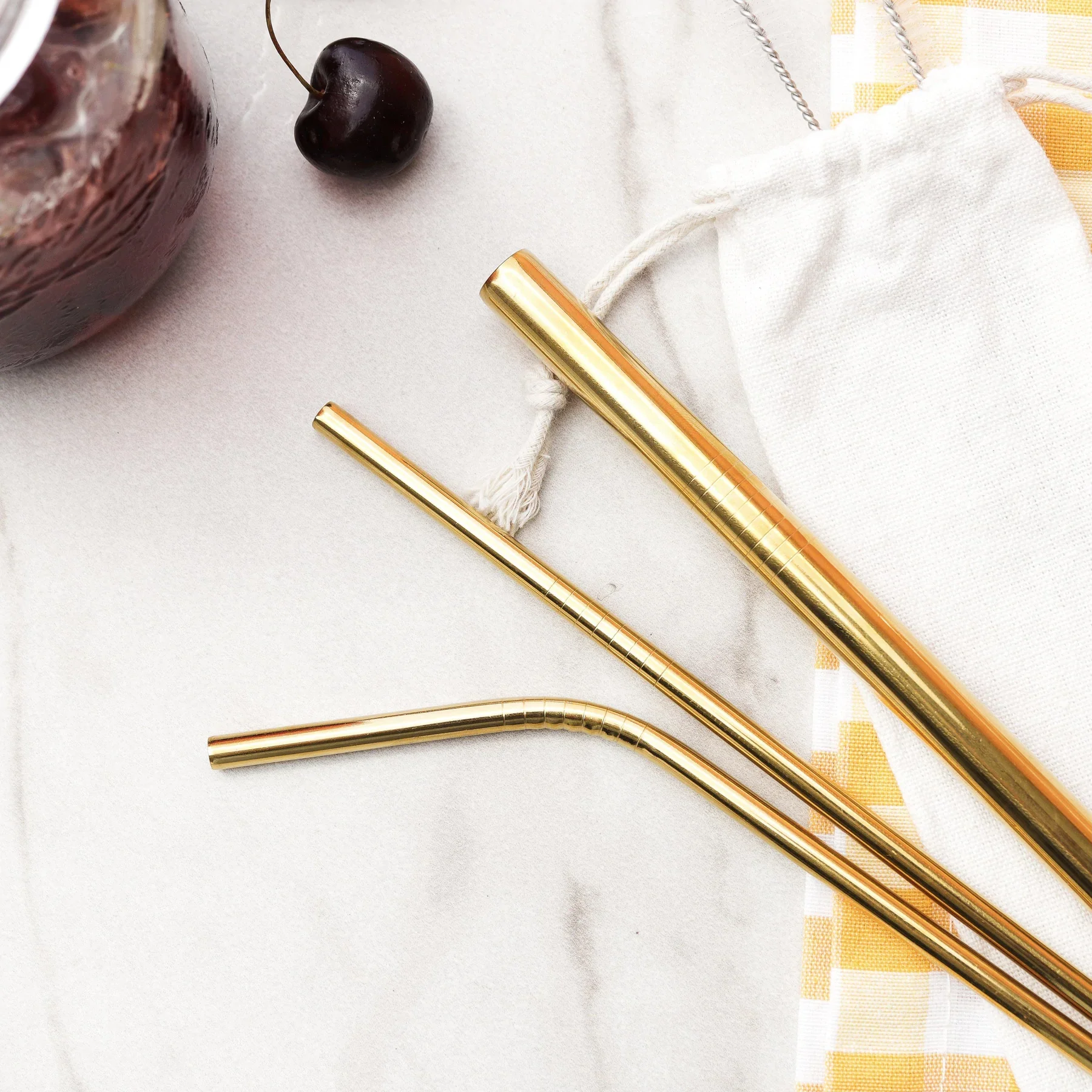 Stainless Steel Straw Logo Metal Reusable Eco Friendly Drinking Straws Brush Bag Set For Drinks