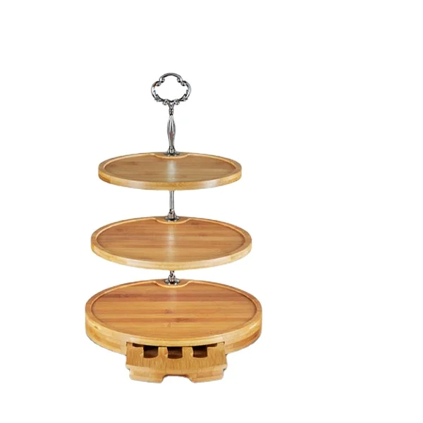 Bamboo 3 Tiered Stand Cheese Board Knife Set for Weddings and Parties