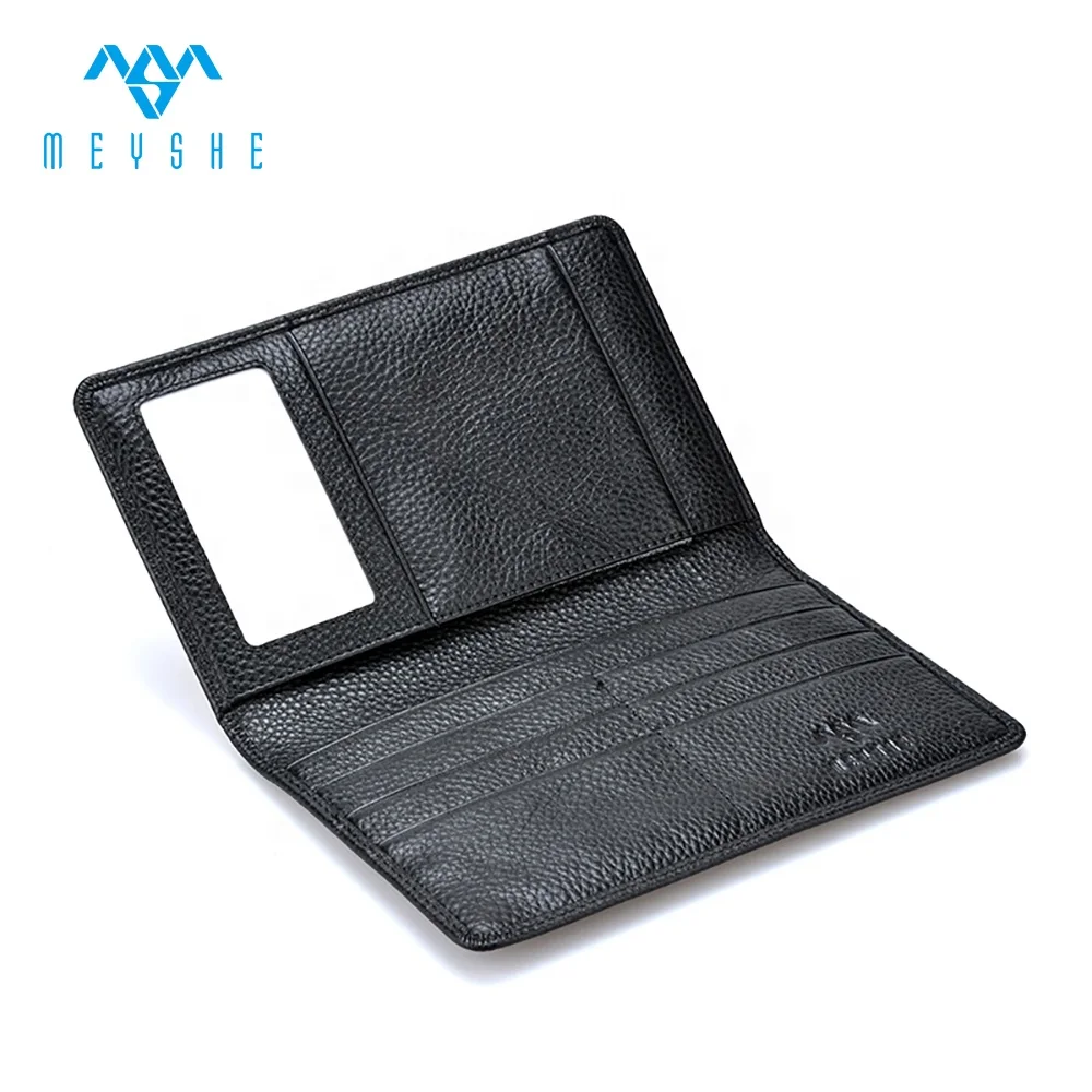 Factory price hot sale black genuine leather family travel wallet passport card holder