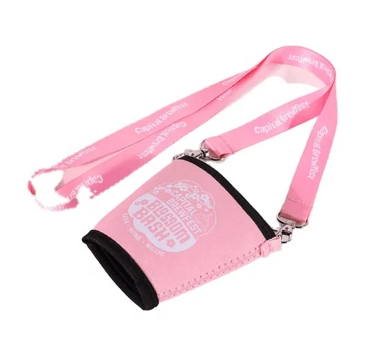 Custom blank lanyards with neoprene  promotional  Insulated Colorful Wine Glass  Holders Sleeve /beer cooler/cup holder