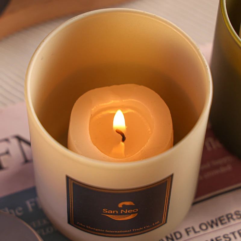 Good Quality 10oz 300ml White Empty Glass Candle Jars Container With Lid  For Candles