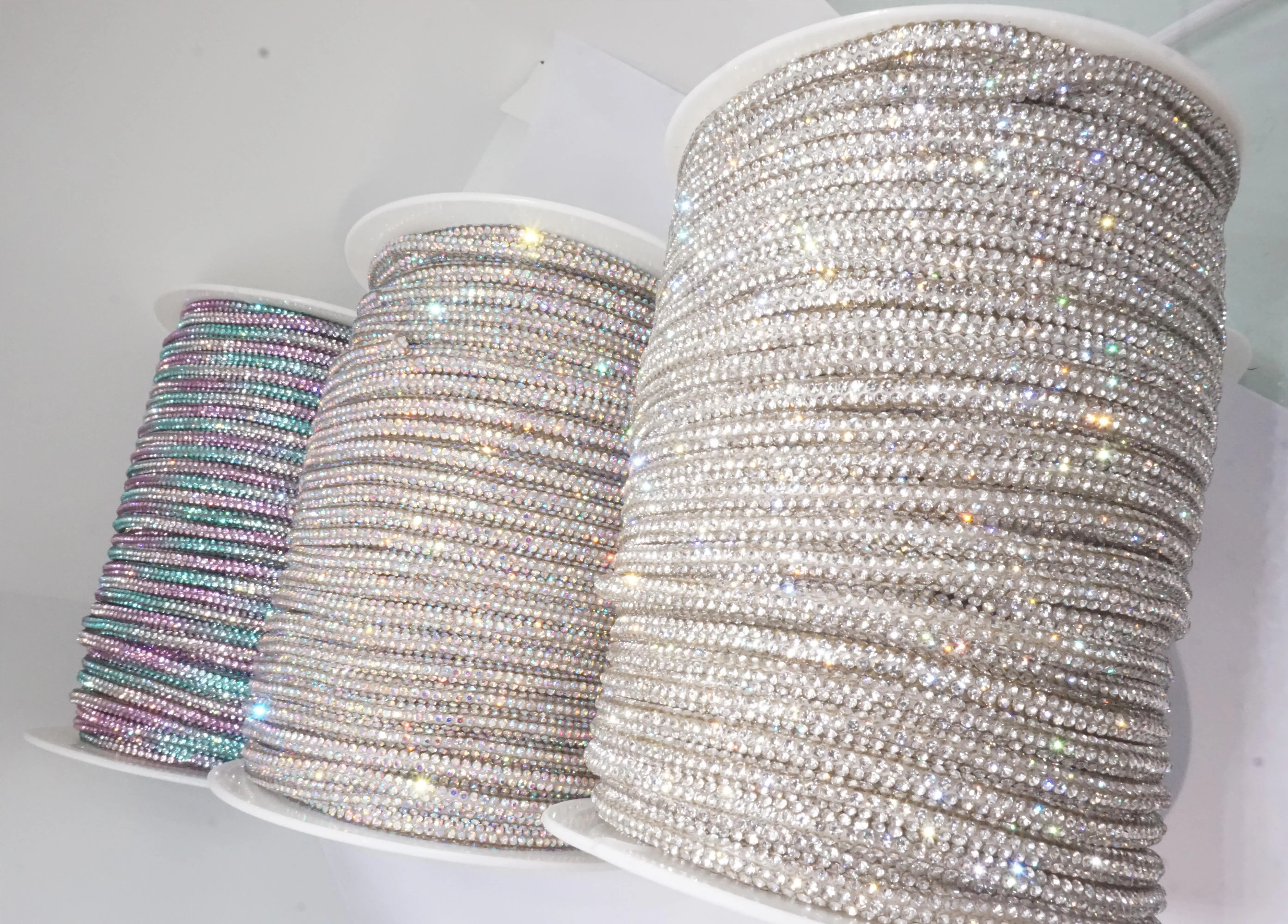 SINRONG 6mm rhinestone rope rhinestone drawstring Crystal decorative shoelaces DIY rope color AB round tube  rope laces