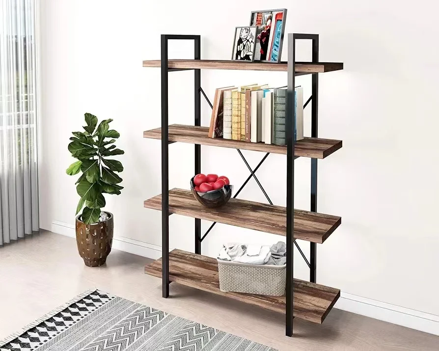 Open Large Book Shelf Wood and Display Shelves Bookcase Metal and Wood Bookshelf Furniture for Collection