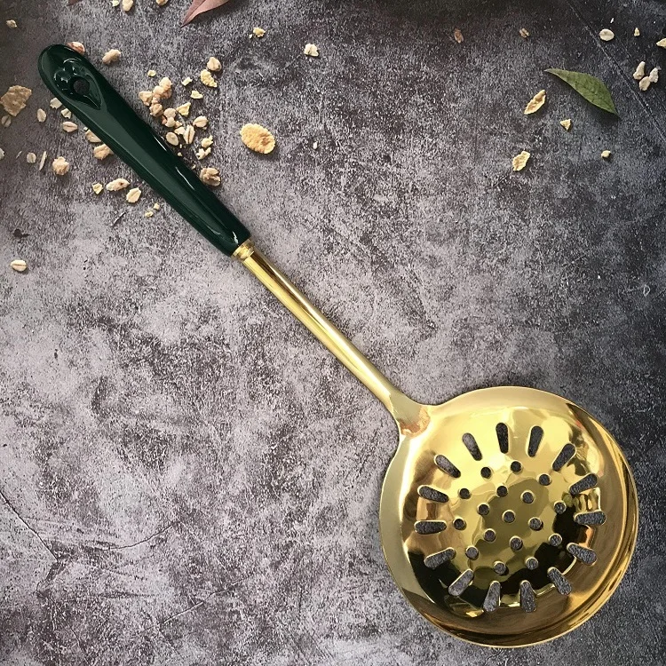 Hot Sale Luxury Utensil Set Kitchenware 7pcs Stainless Steel Kithchen Set Gold Plated Cookware Ceramic Handle Utensil Set