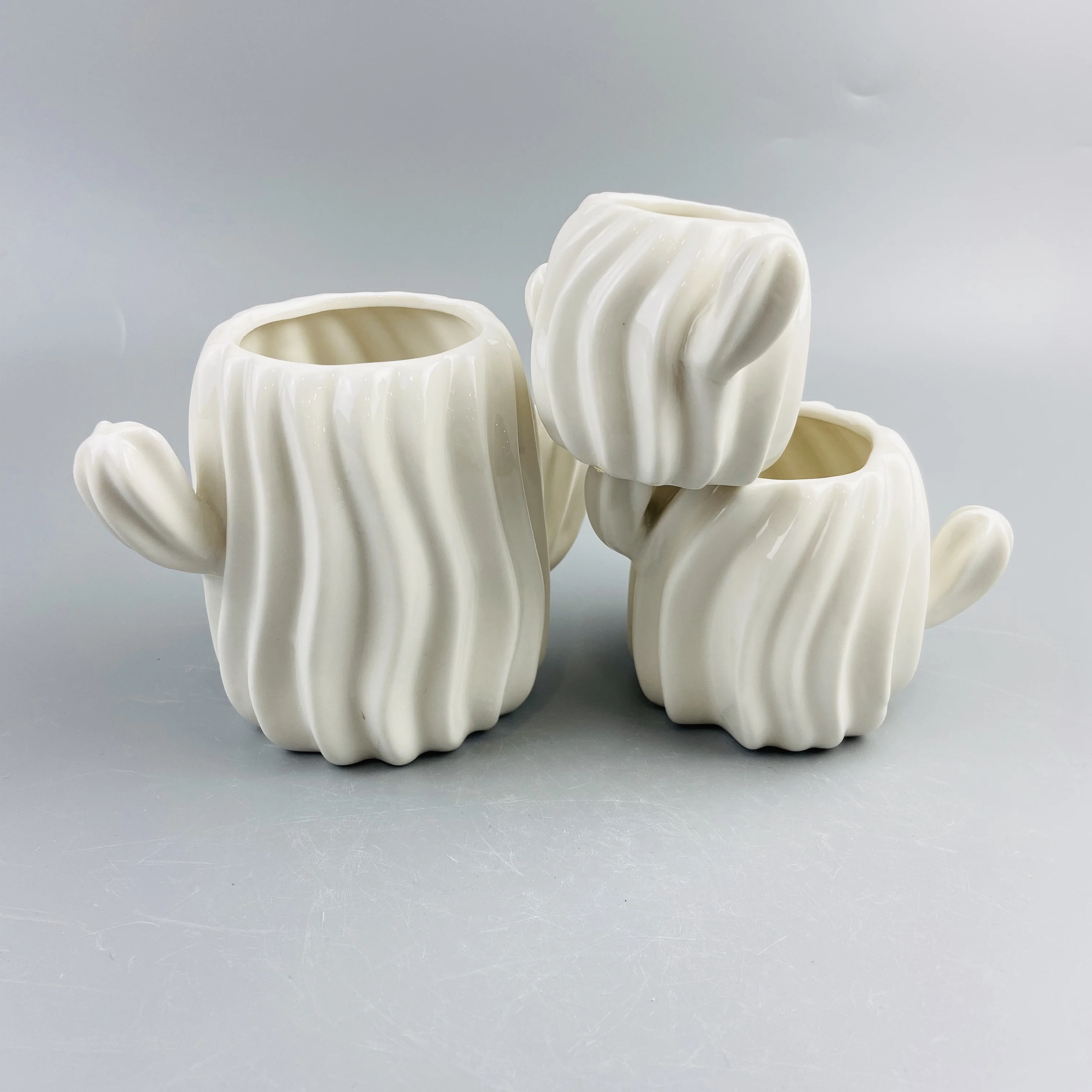 
China factory cactus shape glazed white porcelain flower pot ceramic 