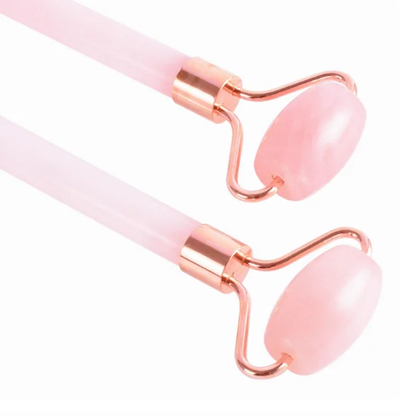 New arrival rose gold quartz Crystal jade Roller with zinc alloy frame