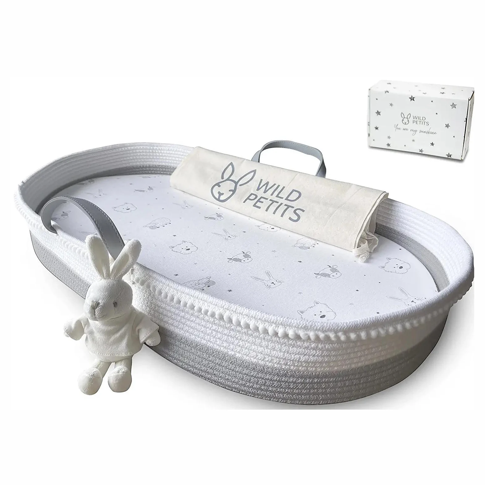 Baby Changing Basket with Extra Travel Diaper pad, Foam Changing pad and Waterproof Cover, Cotton Rope Moses Basket