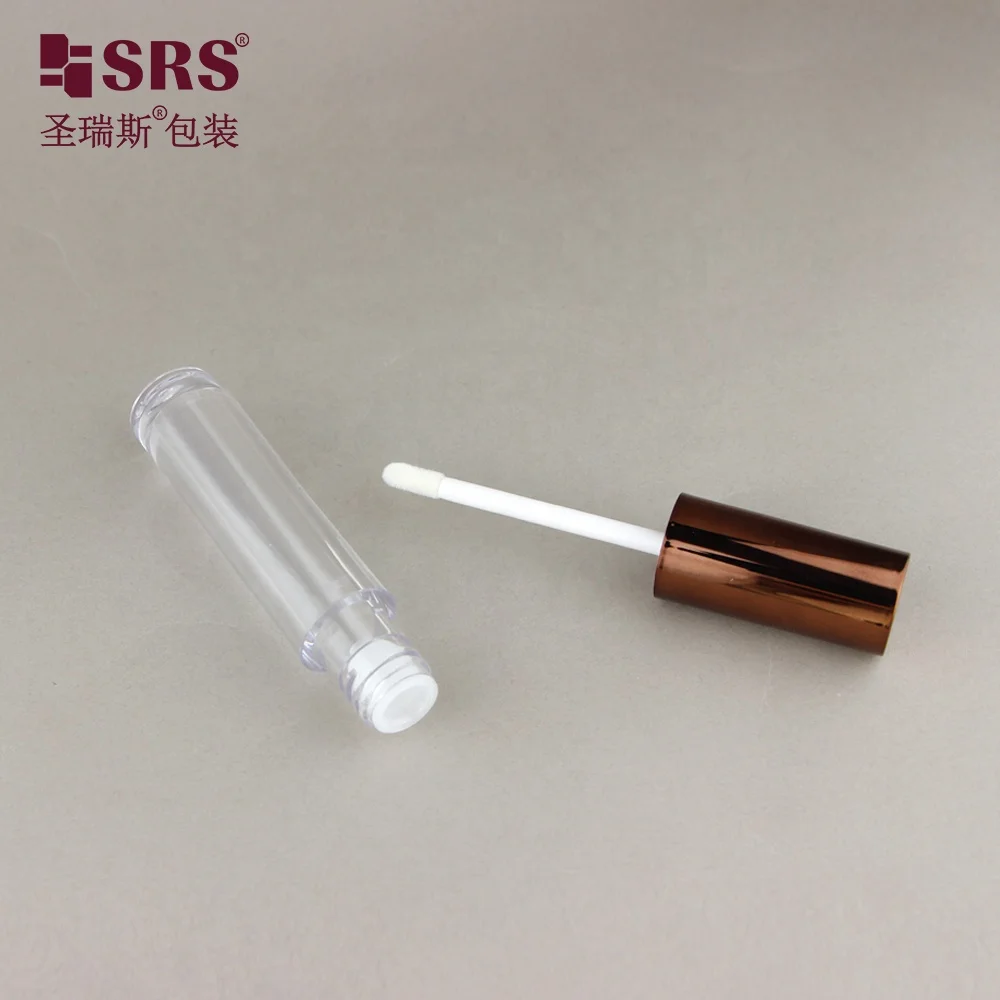 SLR007-7ML Clear Tube Empty Packaging for Lip Glaze Primer with Bronze Shiny Metallic Colored Lid with Brush Cosmetic Bottles
