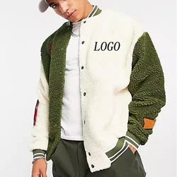 OEM custom winter letter embroidery oversized teddy borg varsities fleece jacket for men