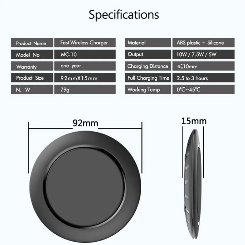 Amazon Hot Sale Qi 7.5W 10W Fast Wireless Charging Pad For Samsung Smartphone