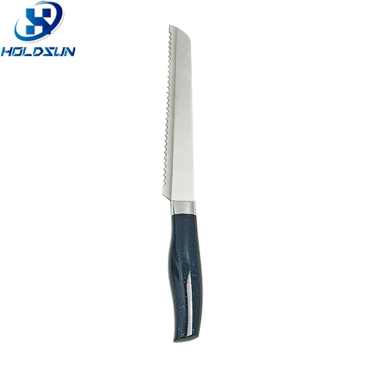 Поставщик Yangjiang, индивидуальный логотип, 8 дюймов, острый кухонный нож для хлеба из нержавеющей стали с мраморной ручкой