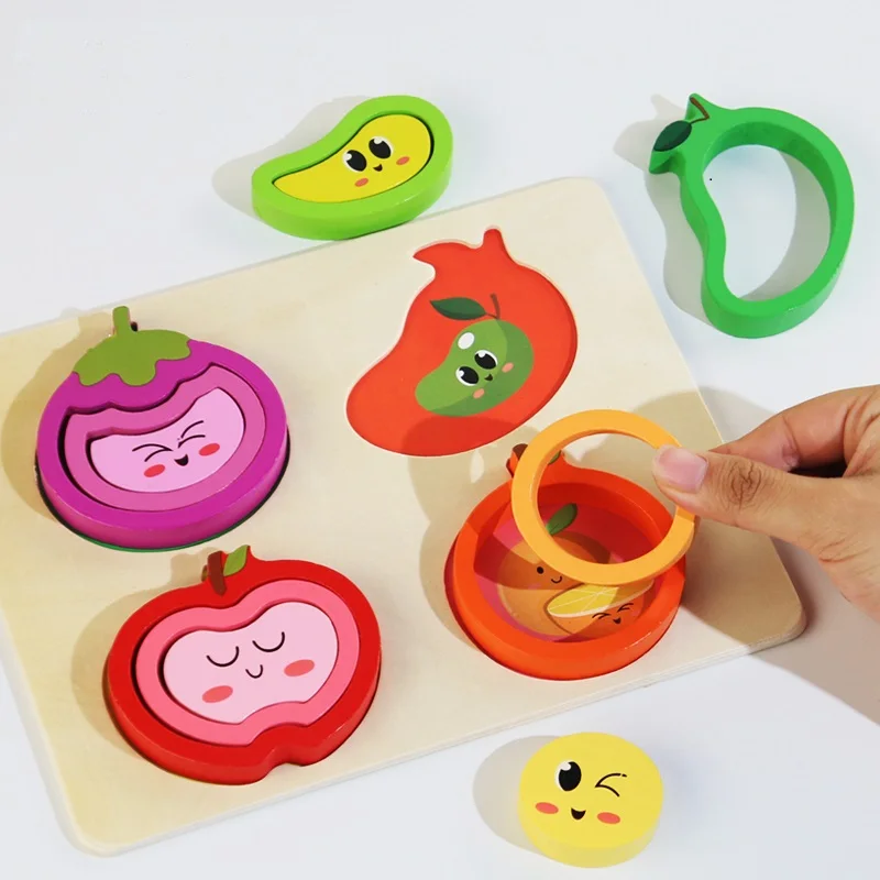 YUCI Montessori Children Toy children Geometric Jigsaw Puzzle Early Education Wooden Puzzle Building Blocks Educational Toys