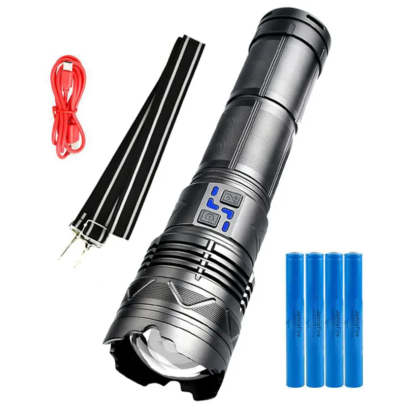 2024 New Outdoor Power Display High Power 100W Super Bright Spotlight Long Range Zoomable Emergency Led Flashlight
