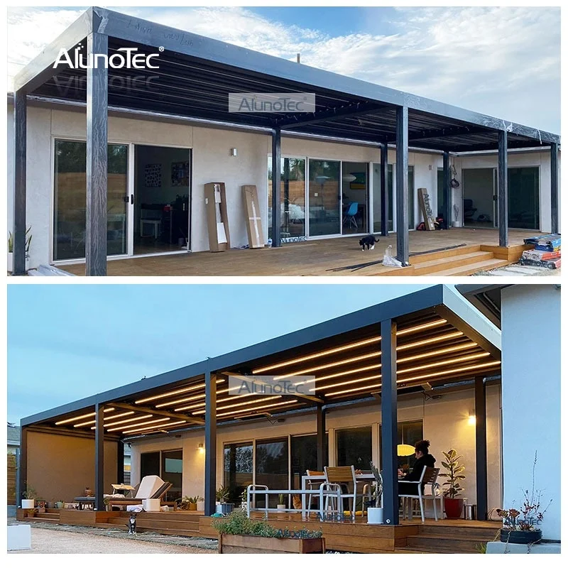 Customized Remote Control Switch Waterproof Rotating Louver Bioclimatic Pergola Design Awning