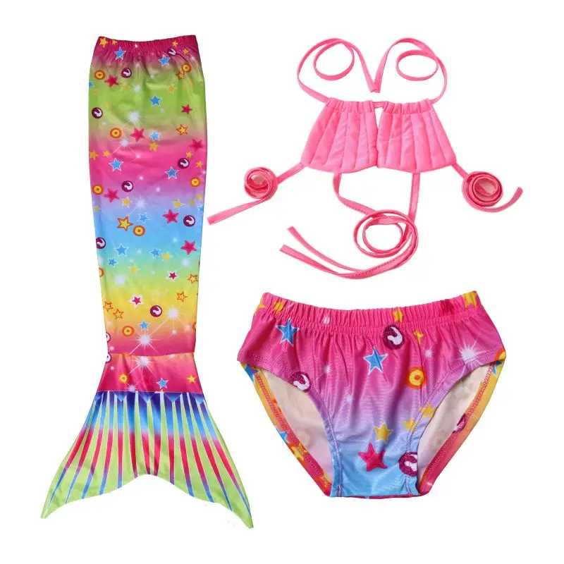 LQSZ 2022 Little Girls Kids Colorful Star Summer Cute Mermaid Sexy Bikini Three Pieces Custom Swimwear & Beachwear
