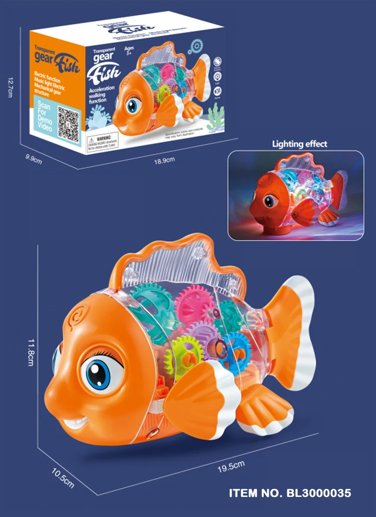 Novelty Juguete B/O 360 Degree Rotating Concept Car Toy Flashing Light Music Electric Transparent Gear Fish Toy