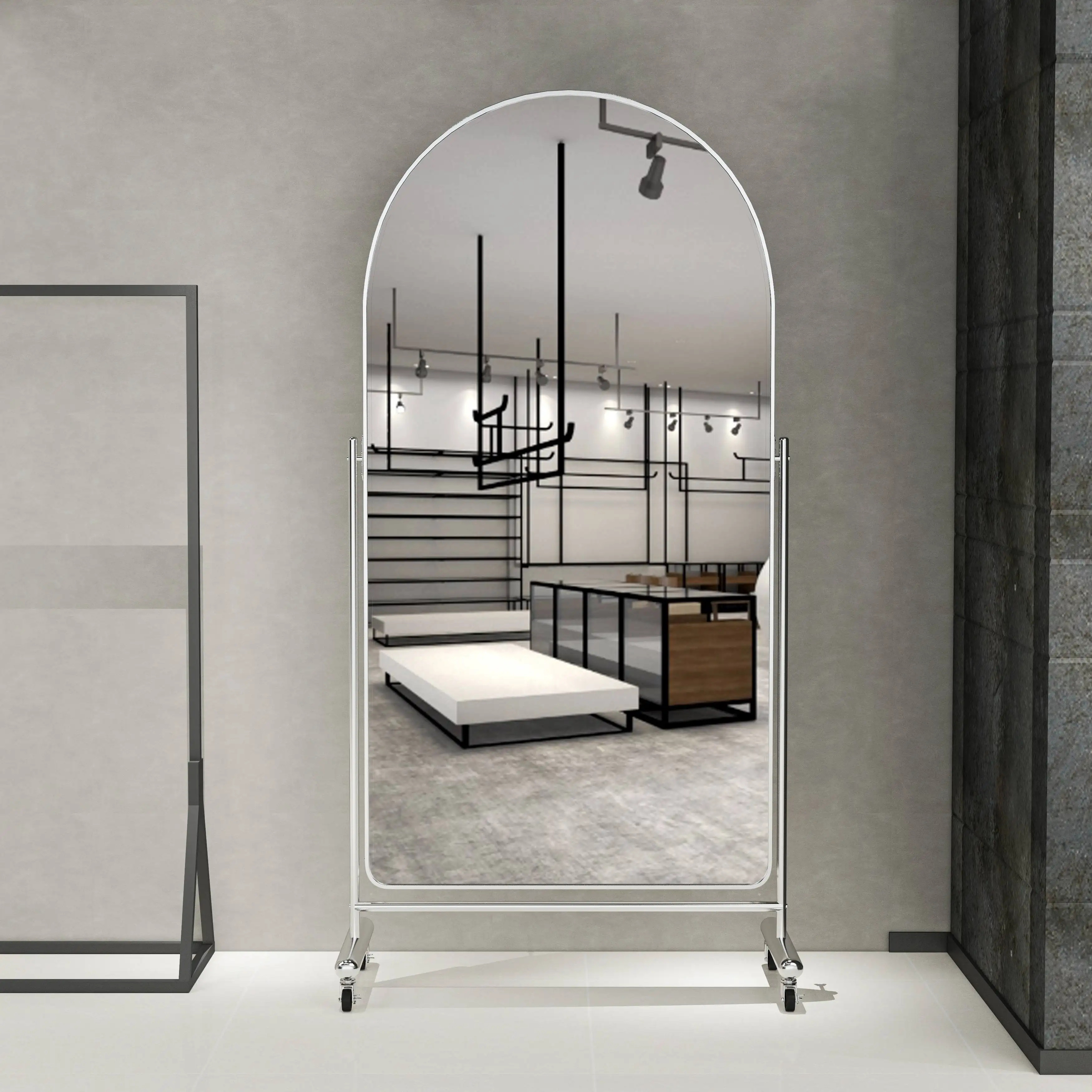 Factory Supply Arch Laege Full Length Body Stand Up Vanity Dressing Long Round House Decor Floor Standing Mirror Design