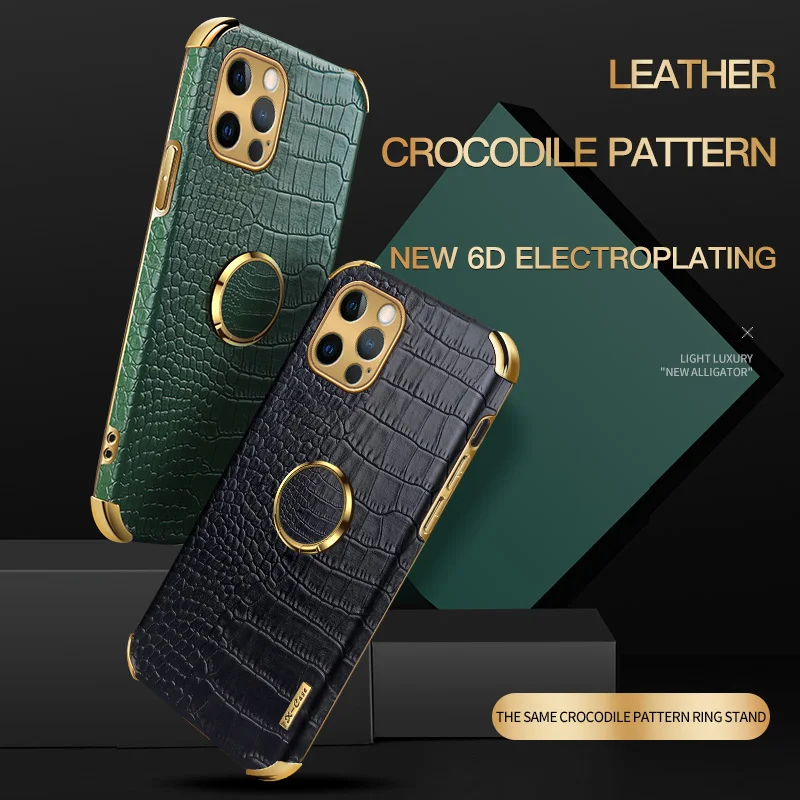 Crocodile Leather Strap Holder Case For iPhone 12 11 Pro Max XR X XS Max 7 8 Plus Case For iPhone 12 Mini SE 2020 Phone Cover