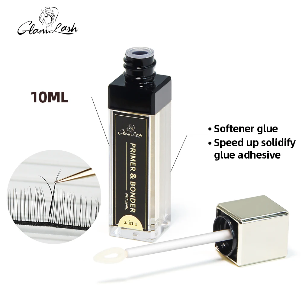 GLAMLASH wholesale custom logo 10 ml 2 in 1 primer and bonder for eyelash glue reinforcement accelerate