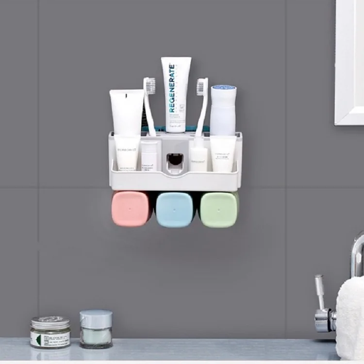 
2020 plastic bathroom toothbrush holder wall mount automatic toothpaste dispenser magnetic toothbrush holder 