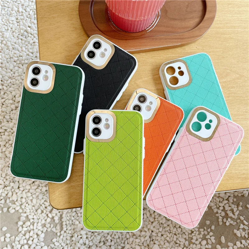 New simple metal ring for iphone 12 pro max oblique grid phone accessories 11 all-inclusive xr soft side mobile phone case